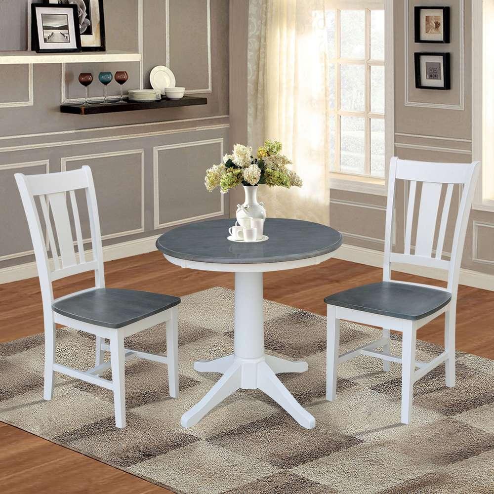 International Concepts (Set of 3 Pcs) -30in Round Top Ped Table with 2 San Remo Chairs in White/Heather Gray Finish - K05-30RT-27B-C10-2 veiw 3