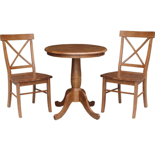 International Concepts (Set of 3 Pcs) -30in Round Top Ped Table with 2 X-Back Chairs in Distressed Oak Finish - K42-30RT-C613-2 veiw 1