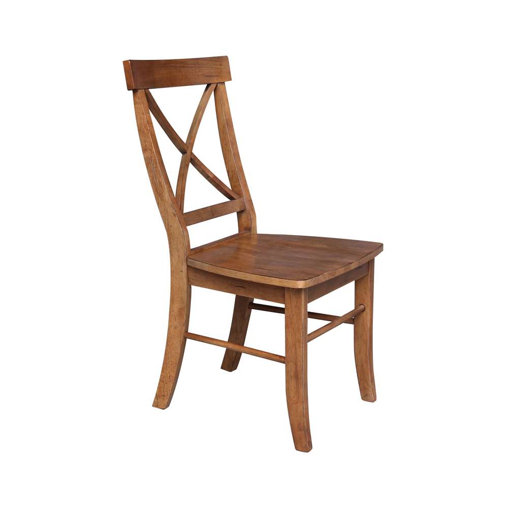 International Concepts (Set of 3 Pcs) -30in Round Top Ped Table with 2 X-Back Chairs in Distressed Oak Finish - K42-30RT-C613-2 veiw 2