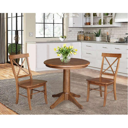 International Concepts (Set of 3 Pcs) -30in Round Top Ped Table with 2 X-Back Chairs in Distressed Oak Finish - K42-30RT-27B-C613-2 veiw 3