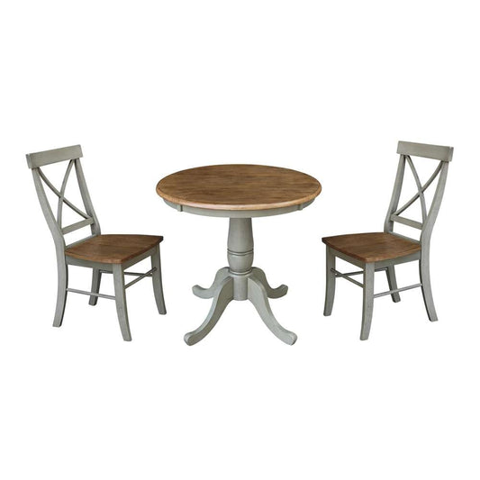 International Concepts (Set of 3 Pcs) -30in Round Top Ped Table with 2 X-Back Chairs in Hickory/Stone Finish - K41-30RT-C613-2 veiw 1
