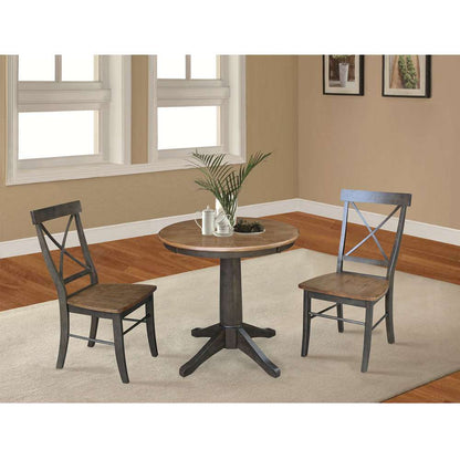 International Concepts (Set of 3 Pcs) -30in Round Top Ped Table with 2 X-Back Chairs in Hickory/Washed Coal Finish - K45-30RT-27B-C613-2 veiw 3