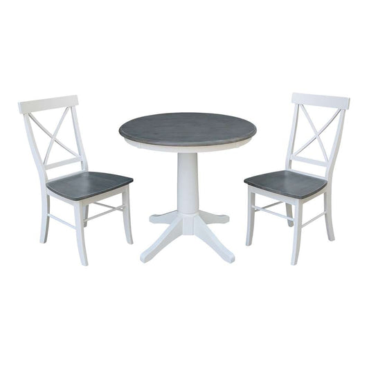 International Concepts (Set of 3 Pcs) -30in Round Top Ped Table with 2 X-Back Chairs in White/Heather Gray Finish - K05-30RT-27B-C613-2 veiw 1