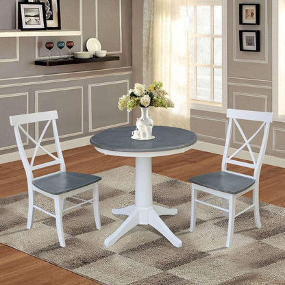 International Concepts (Set of 3 Pcs) -30in Round Top Ped Table with 2 X-Back Chairs in White/Heather Gray Finish - K05-30RT-27B-C613-2 veiw 3
