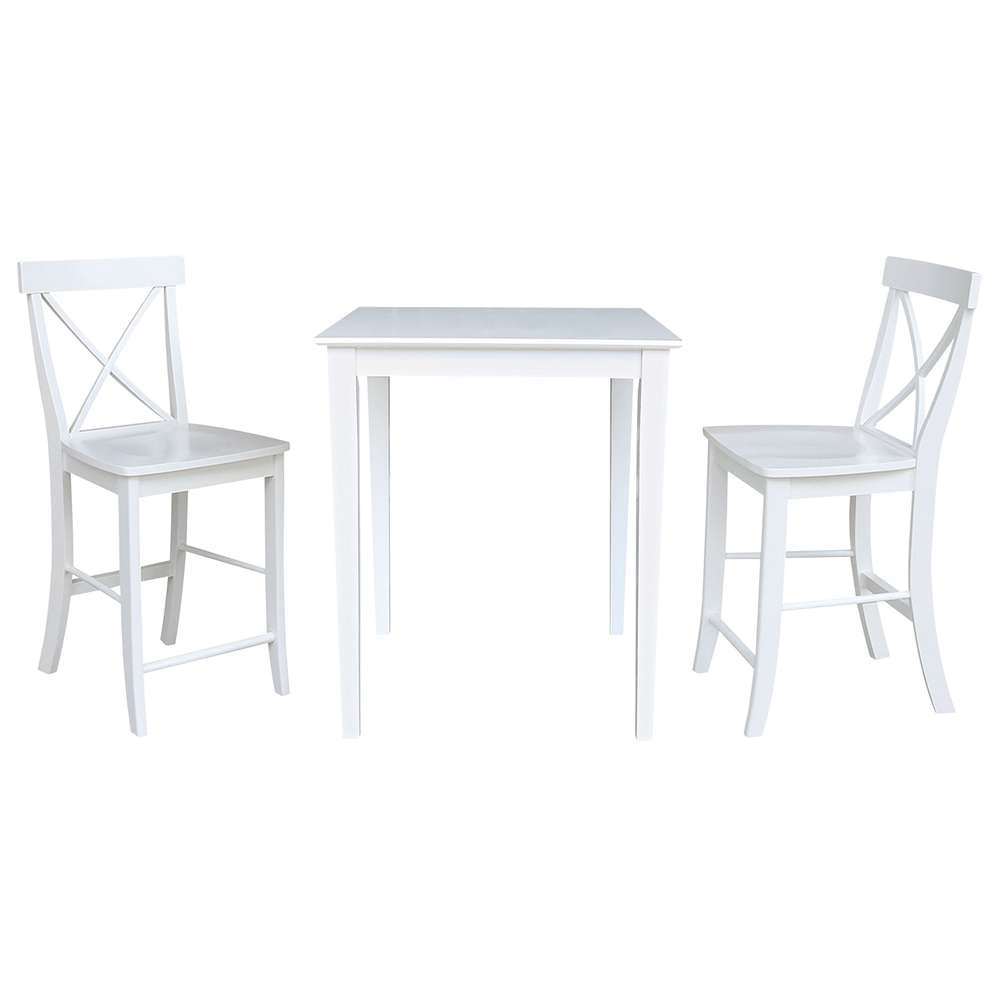 International Concepts (Set of 3 Pcs) - 30X30 Counter Height Dining Table with 2 X-Back Counter Height Stools in White Finish - K08-3030-S6132-2 veiw 1
