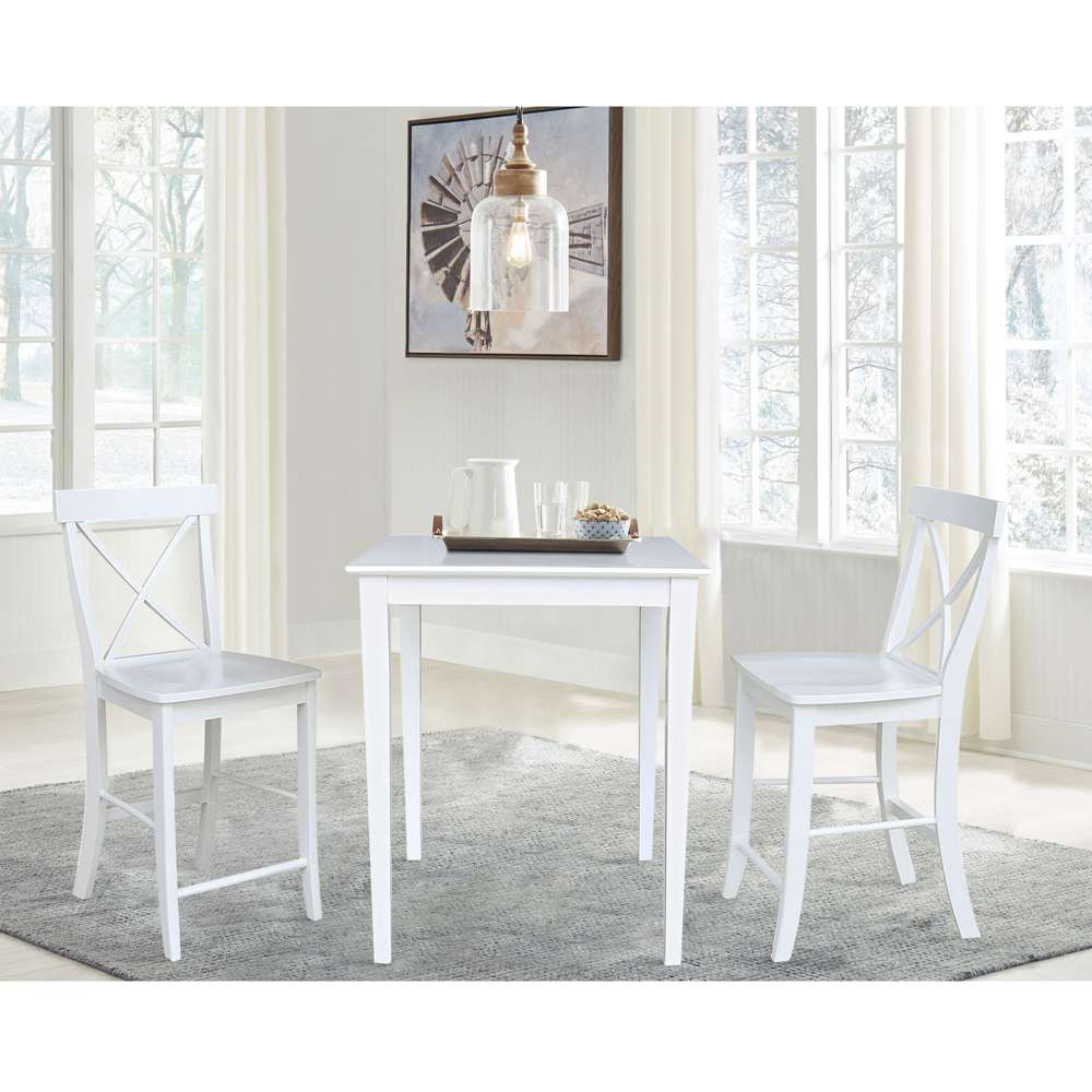 International Concepts (Set of 3 Pcs) - 30X30 Counter Height Dining Table with 2 X-Back Counter Height Stools in White Finish - K08-3030-S6132-2 veiw 2