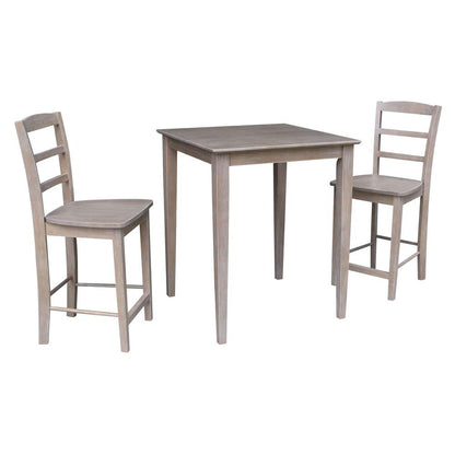 International Concepts (Set of 3 Pcs) - 30X30 Counter Height Table with 2 Madrid Stools in Washed Gray Taupe Finish - K09-3030-S402-2 veiw 1