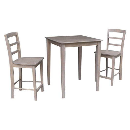 International Concepts (Set of 3 Pcs) - 30X30 Counter Height Table with 2 Madrid Stools in Washed Gray Taupe Finish - K09-3030-S402-2 veiw 1