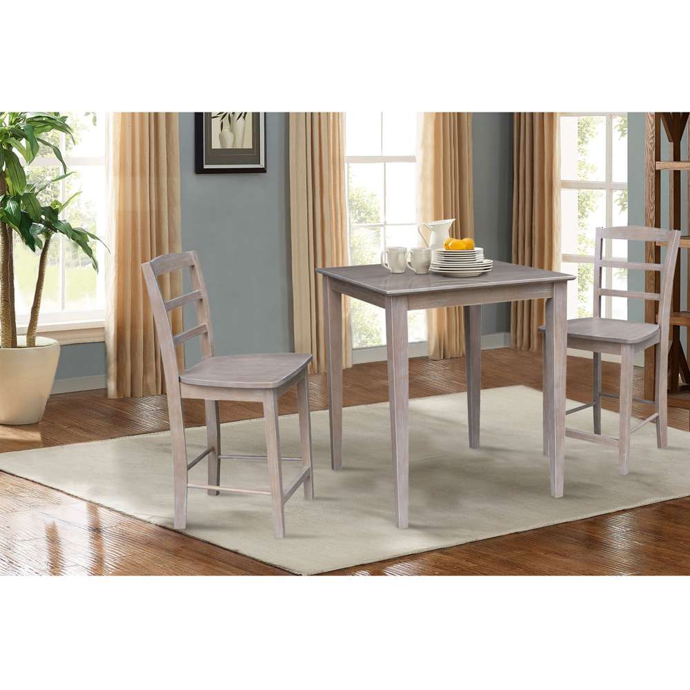 International Concepts (Set of 3 Pcs) - 30X30 Counter Height Table with 2 Madrid Stools in Washed Gray Taupe Finish - K09-3030-S402-2 veiw 2