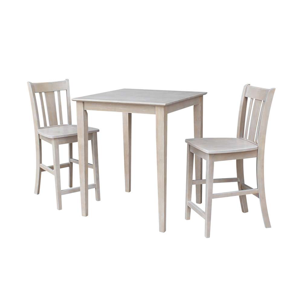 International Concepts (Set of 3 Pcs) - 30X30 Counter Height Table with 2 San Remo Stools in Washed Gray Taupe Finish - K09-3030-S102-2 veiw 1
