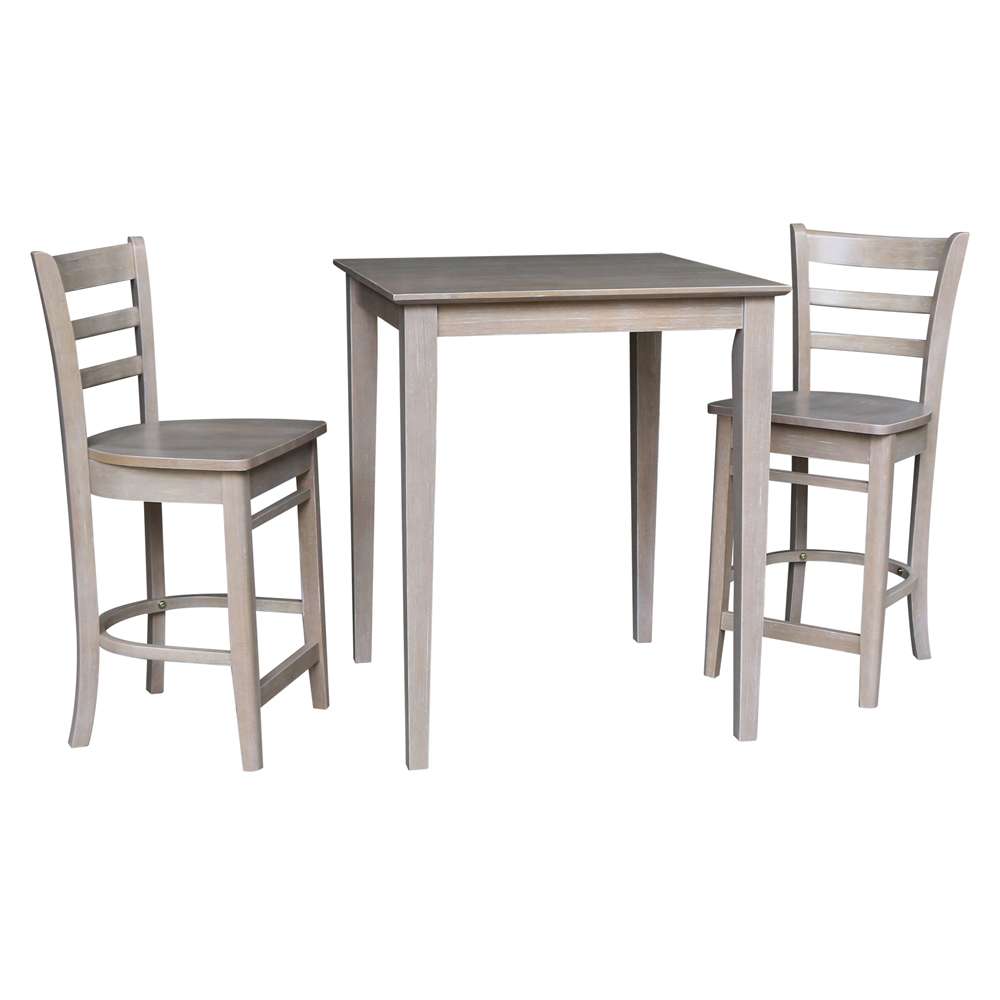 International Concepts (Set of 3 Pcs) - 30X30 Counter Height Table with 2 Stools in Washed Gray Taupe Finish - K09-3030-S6172-2 veiw 1