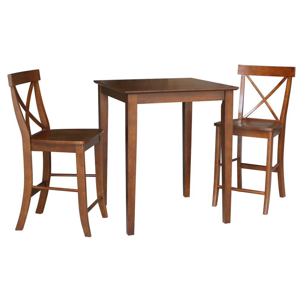 International Concepts (Set of 3 Pcs) - 30X30 Counter Height Dining Table with 2 RTA Counter Height Stools, 24inSH in Espresso Finish - K581-3030-S6132-2 veiw 1