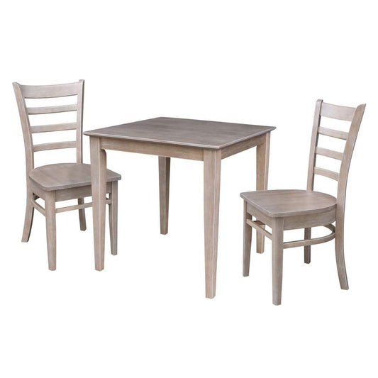 International Concepts (Set of 3 Pcs) - 30X30 Dining Table with 2 Emily Chairs in Washed Gray Taupe Finish - K09-3030-C617-2 veiw 1