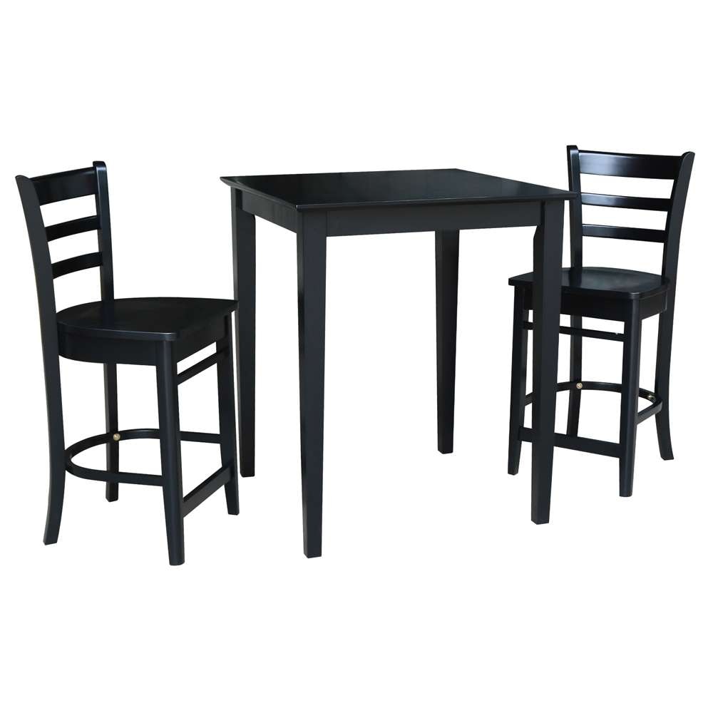 International Concepts (Set of 3 Pcs) - 30X30 Gathering Height Table with 2 Counter Height Stools in Black Finish - K46-3030-S6172-2 veiw 1