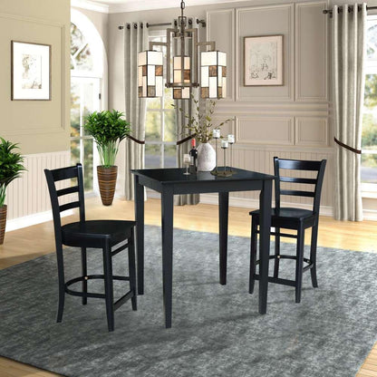 International Concepts (Set of 3 Pcs) - 30X30 Gathering Height Table with 2 Counter Height Stools in Black Finish - K46-3030-S6172-2 veiw 2