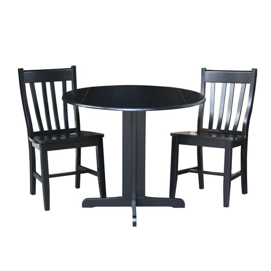 International Concepts (Set of 3 Pcs) - 36in Dual Drop Leaf Table with 2 San Remo Chairs in Black Finish - K46-36RP-C-61P veiw 1