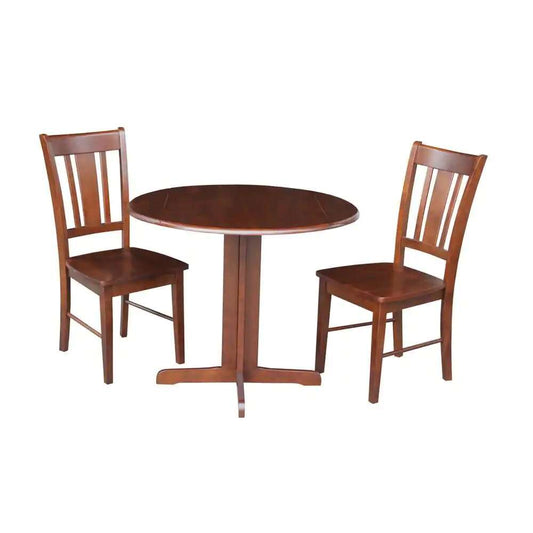 International Concepts (Set of 3 Pcs) - 36in Dual Drop Leaf Table with 2 San Remo Chairs in Espresso Finish - K581-36RP-C-10P veiw 1