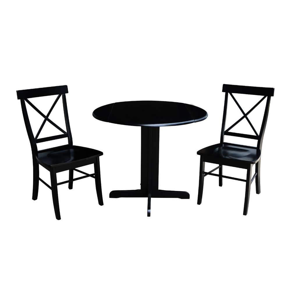 International Concepts (Set of 3 Pcs) - 36in Dual Drop Leaf Table with 2 X-Back Chairs in Black Finish - K46-36RP-C613P veiw 1