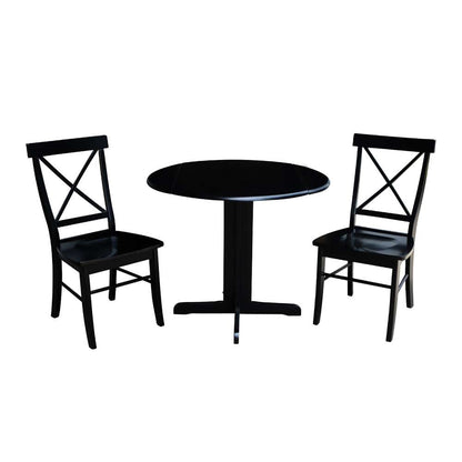International Concepts (Set of 3 Pcs) - 36in Dual Drop Leaf Table with 2 X-Back Chairs in Black Finish - K46-36RP-C613P veiw 1