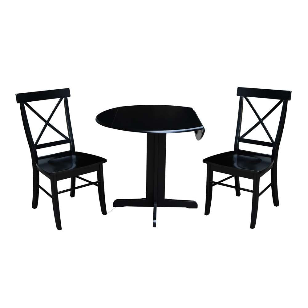 International Concepts (Set of 3 Pcs) - 36in Dual Drop Leaf Table with 2 X-Back Chairs in Black Finish - K46-36RP-C613P veiw 2