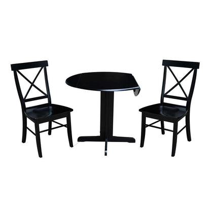 International Concepts (Set of 3 Pcs) - 36in Dual Drop Leaf Table with 2 X-Back Chairs in Black Finish - K46-36RP-C613P veiw 2
