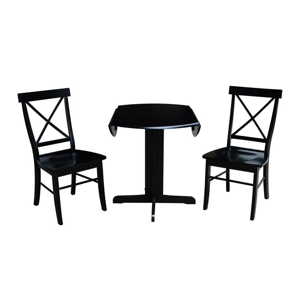 International Concepts (Set of 3 Pcs) - 36in Dual Drop Leaf Table with 2 X-Back Chairs in Black Finish - K46-36RP-C613P veiw 3