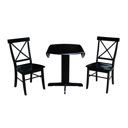 International Concepts (Set of 3 Pcs) - 36in Dual Drop Leaf Table with 2 X-Back Chairs in Black Finish - K46-36RP-C613P veiw 3