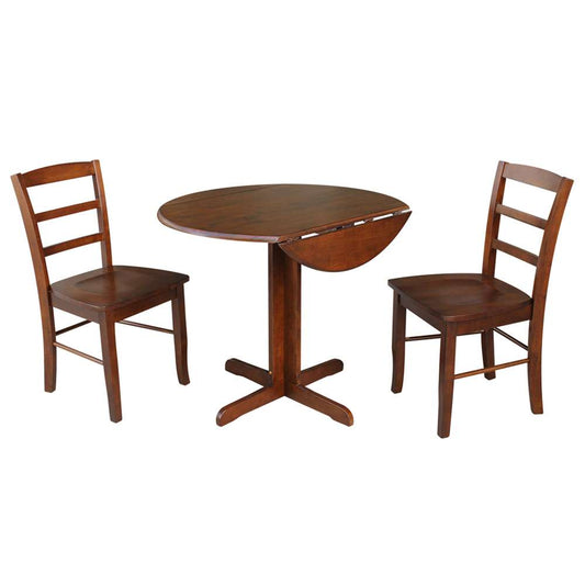 International Concepts (Set of 3 Pcs) - 36in Dual Drop Leaf Table with 2 X-Back Chairs in Espresso Finish - K581-36RP-C2P veiw 2