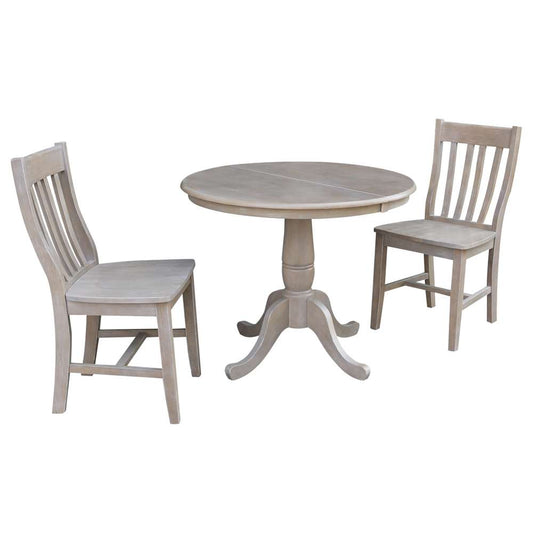 International Concepts (Set of 3 Pcs) - 36in Round Extension Dining Table with 2 Cafe Chairs in Washed Gray Taupe Finish - K09-36RXT-C61-2 veiw 1