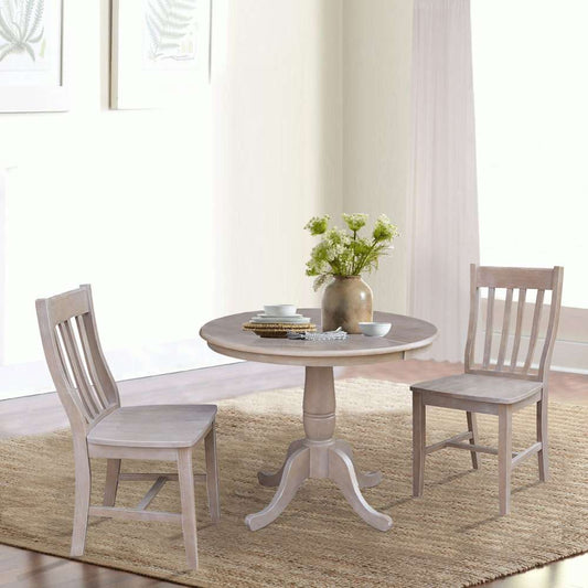 International Concepts (Set of 3 Pcs) - 36in Round Extension Dining Table with 2 Cafe Chairs in Washed Gray Taupe Finish - K09-36RXT-C61-2 veiw 2