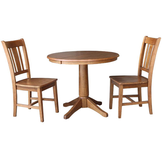 International Concepts (Set of 3 Pcs) - 36in Round Extension Dining Table with 2 RTA Chairs in Distressed Oak Finish - K42-36RXT-27B-C10-2 veiw 1