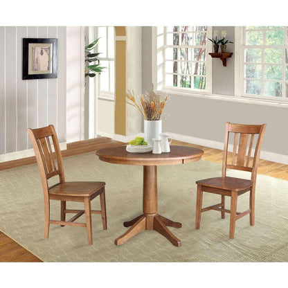 International Concepts (Set of 3 Pcs) - 36in Round Extension Dining Table with 2 RTA Chairs in Distressed Oak Finish - K42-36RXT-27B-C10-2 veiw 2