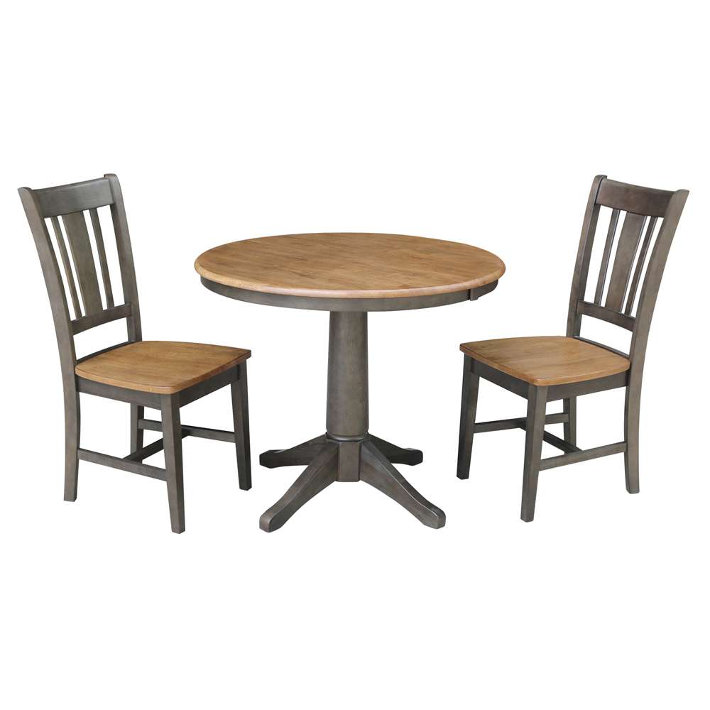 International Concepts (Set of 3 Pcs) - 36in Round Extension Dining Table with 2 RTA Chairs in Hickory/Washed Coal Finish - K45-36RXT-27B-C10-2 veiw 1