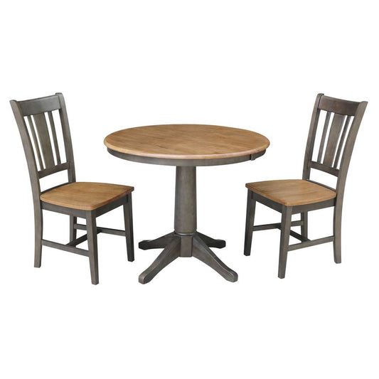 International Concepts (Set of 3 Pcs) - 36in Round Extension Dining Table with 2 RTA Chairs in Hickory/Washed Coal Finish - K45-36RXT-27B-C10-2 veiw 1