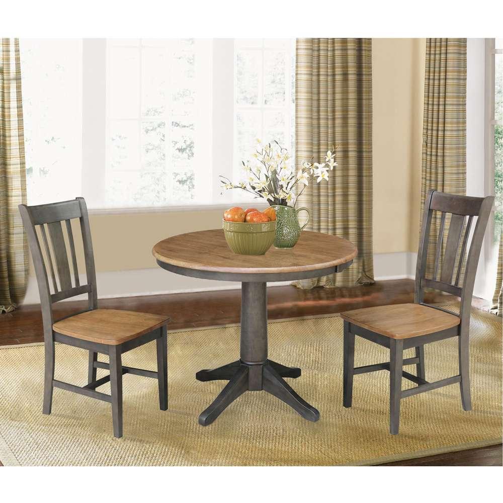 International Concepts (Set of 3 Pcs) - 36in Round Extension Dining Table with 2 RTA Chairs in Hickory/Washed Coal Finish - K45-36RXT-27B-C10-2 veiw 3