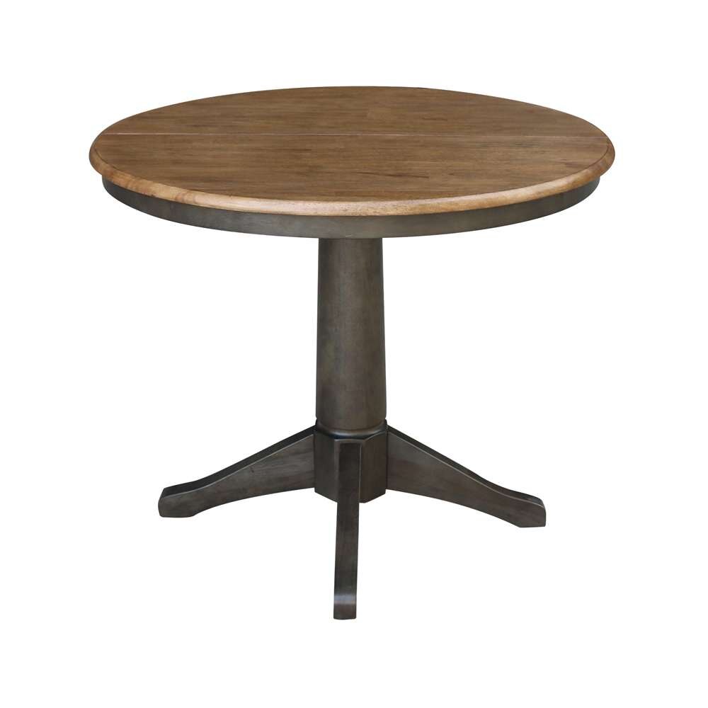 International Concepts (Set of 3 Pcs) - 36in Round Extension Dining Table with 2 RTA Chairs in Hickory/Washed Coal Finish - K45-36RXT-27B-C10-2 veiw 4