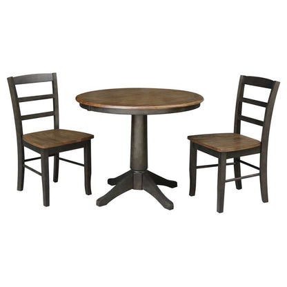 International Concepts (Set of 3 Pcs) - 36in Round Extension Dining Table with 2 RTA Chairs in Hickory/Washed Coal Finish - K45-36RXT-27B-C2-2 veiw 1
