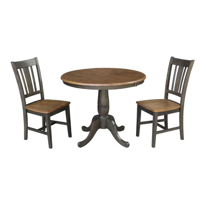 International Concepts (Set of 3 Pcs) - 36in Round Extension Dining Table with 2 RTA Chairs in Hickory/Washed Coal Finish - K45-36RXT-C10-2 veiw 1