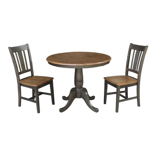 International Concepts (Set of 3 Pcs) - 36in Round Extension Dining Table with 2 RTA Chairs in Hickory/Washed Coal Finish - K45-36RXT-C10-2 veiw 1