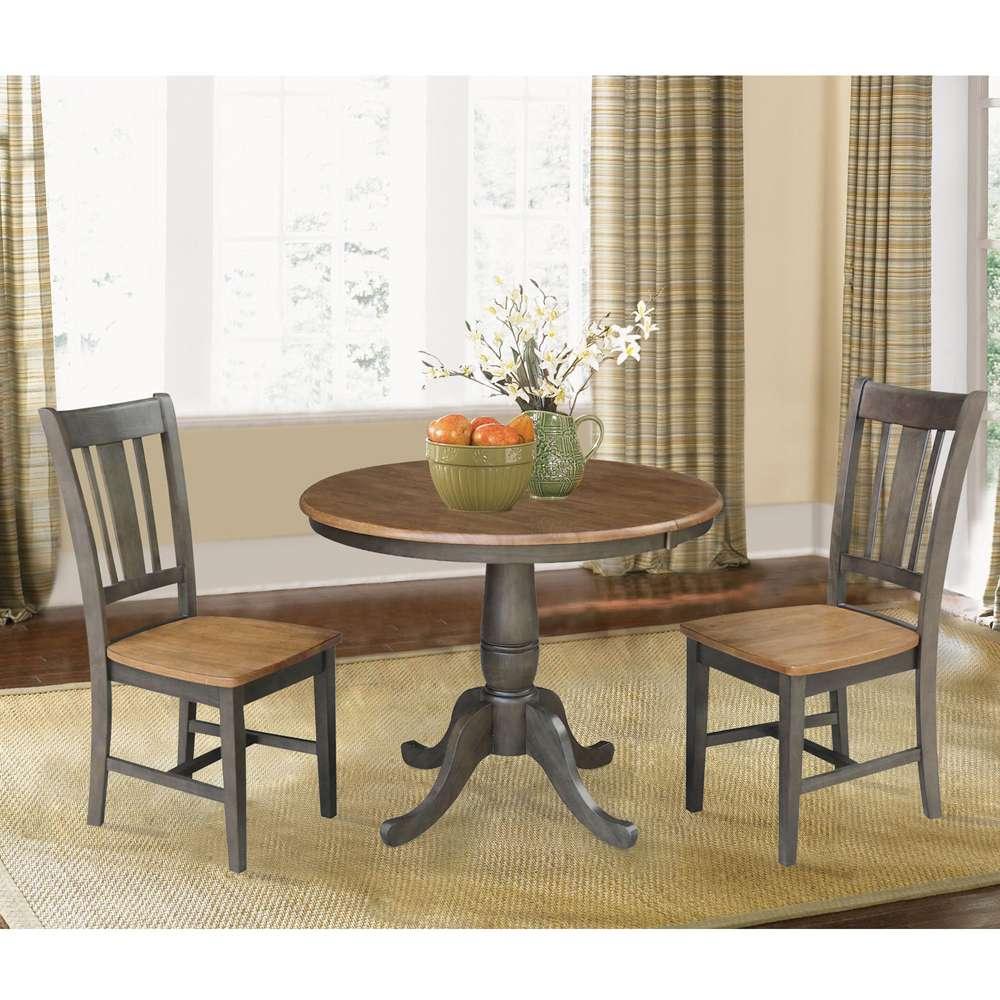 International Concepts (Set of 3 Pcs) - 36in Round Extension Dining Table with 2 RTA Chairs in Hickory/Washed Coal Finish - K45-36RXT-C10-2 veiw 3