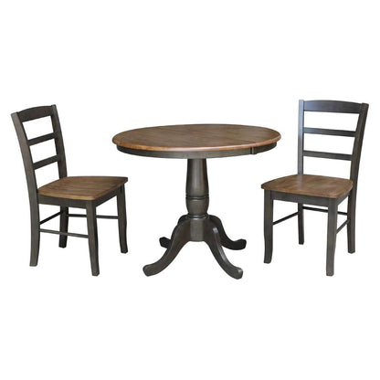 International Concepts (Set of 3 Pcs) - 36in Round Extension Dining Table with 2 RTA Chairs in Hickory/Washed Coal Finish - K45-36RXT-C2-2 veiw 1