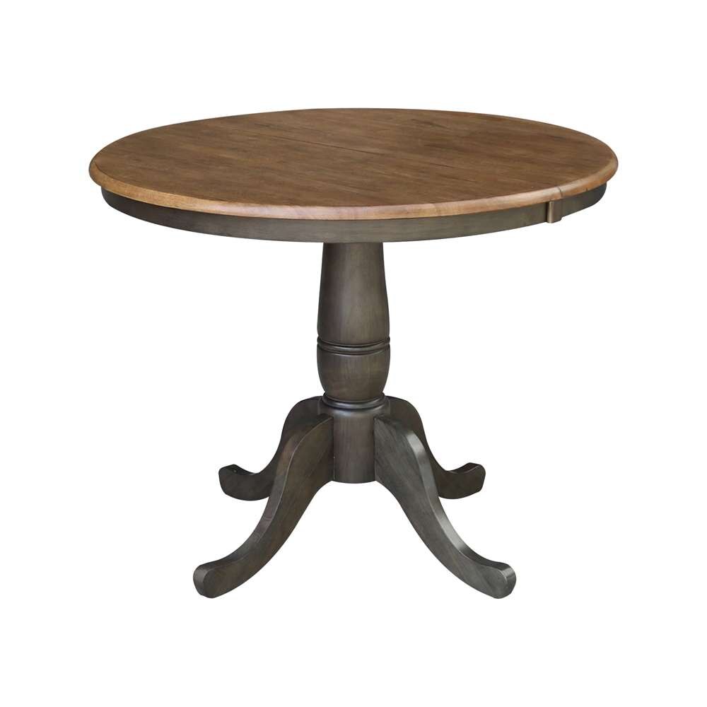 International Concepts (Set of 3 Pcs) - 36in Round Extension Dining Table with 2 RTA Chairs in Hickory/Washed Coal Finish - K45-36RXT-C2-2 veiw 4