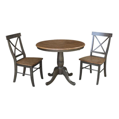 International Concepts (Set of 3 Pcs) - 36in Round Extension Dining Table with 2 RTA Chairs in Hickory/Washed Coal Finish - K45-36RXT-C613-2 veiw 1