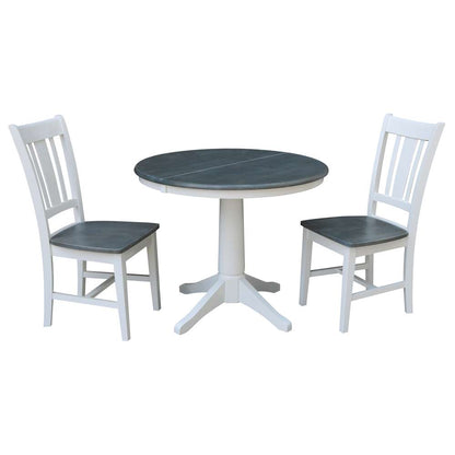 International Concepts (Set of 3 Pcs) - 36in Round Extension Dining Table with 2 RTA Chairs in White/Heather Gray Finish - K05-36RXT-27B-C10-2 veiw 1