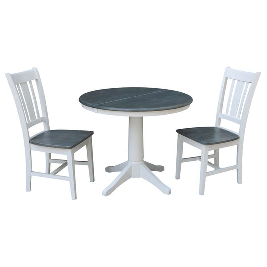 International Concepts (Set of 3 Pcs) - 36in Round Extension Dining Table with 2 RTA Chairs in White/Heather Gray Finish - K05-36RXT-27B-C10-2 veiw 1
