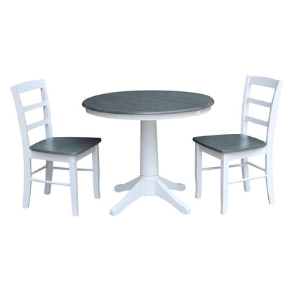International Concepts (Set of 3 Pcs) - 36in Round Extension Dining Table with 2 RTA Chairs in White/Heather Gray Finish - K05-36RXT-27B-C2-2 veiw 1