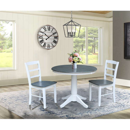 International Concepts (Set of 3 Pcs) - 36in Round Extension Dining Table with 2 RTA Chairs in White/Heather Gray Finish - K05-36RXT-27B-C2-2 veiw 3