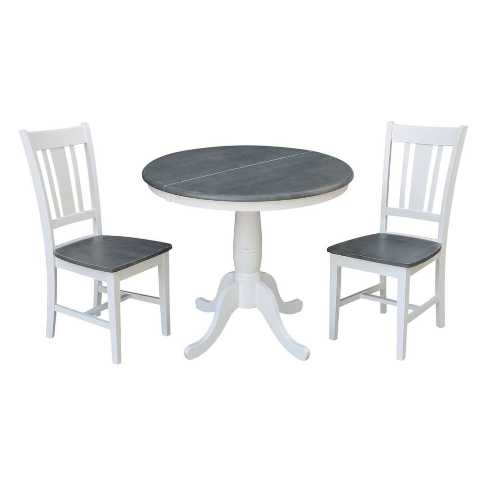 International Concepts (Set of 3 Pcs) - 36in Round Extension Dining Table with 2 RTA Chairs in White/Heather Gray Finish - K05-36RXT-C10-2 veiw 1