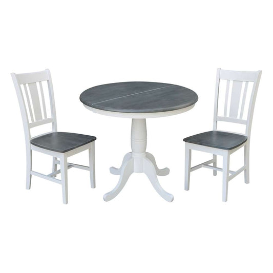 International Concepts (Set of 3 Pcs) - 36in Round Extension Dining Table with 2 RTA Chairs in White/Heather Gray Finish - K05-36RXT-C10-2 veiw 1