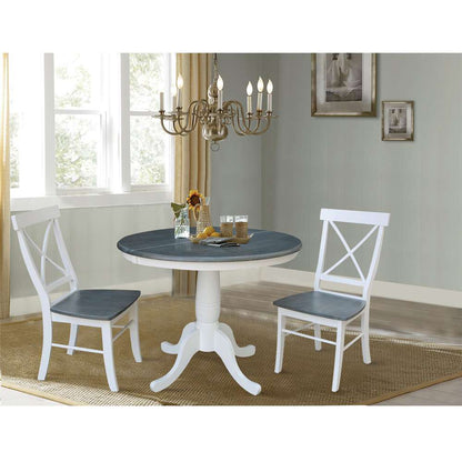 International Concepts (Set of 3 Pcs) - 36in Round Extension Dining Table with 2 RTA Chairs in White/Heather Gray Finish - K05-36RXT-C613-2 veiw 3